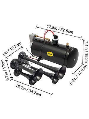 Compressore D'Aria 12V 150 PSI Con Serbatoio 6L E 4 Trombe – Kit Clacson Per Auto E Gonfiatore