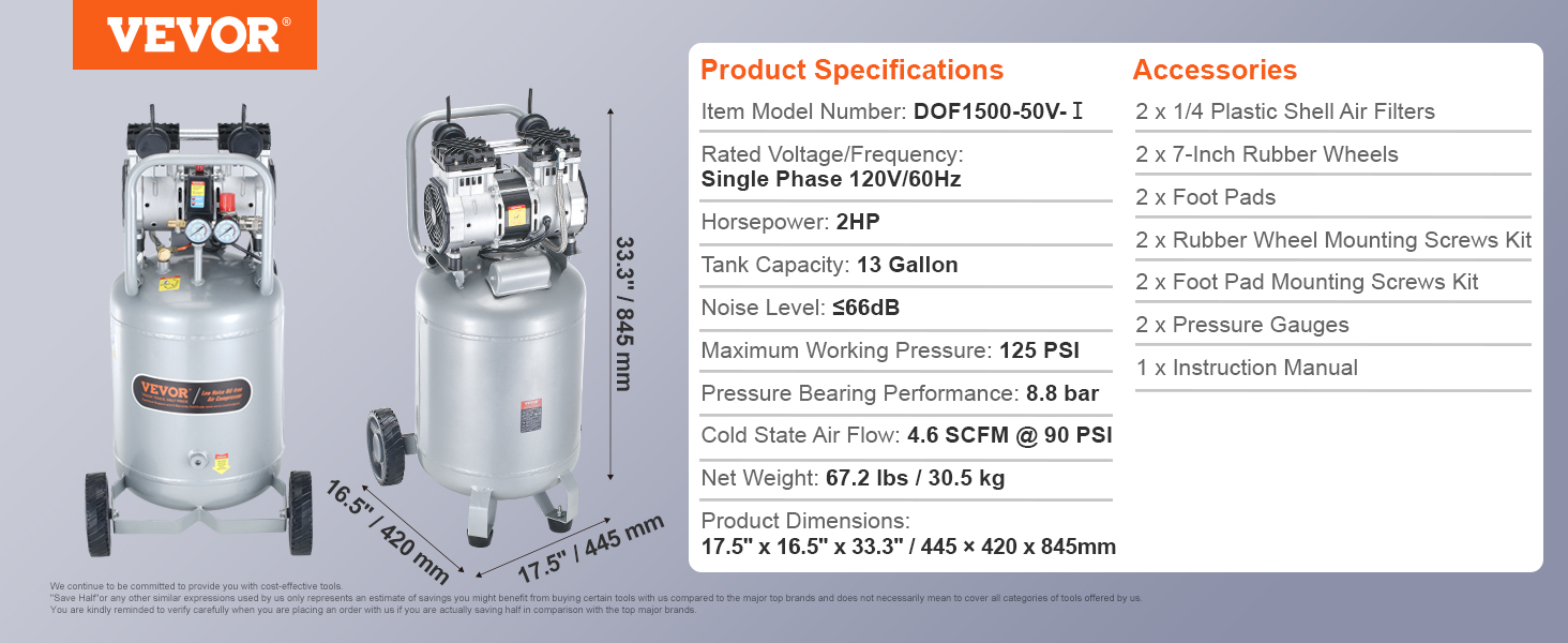 Air Compressor,13 Gallon,2HP 4.6SCFM@90PSI