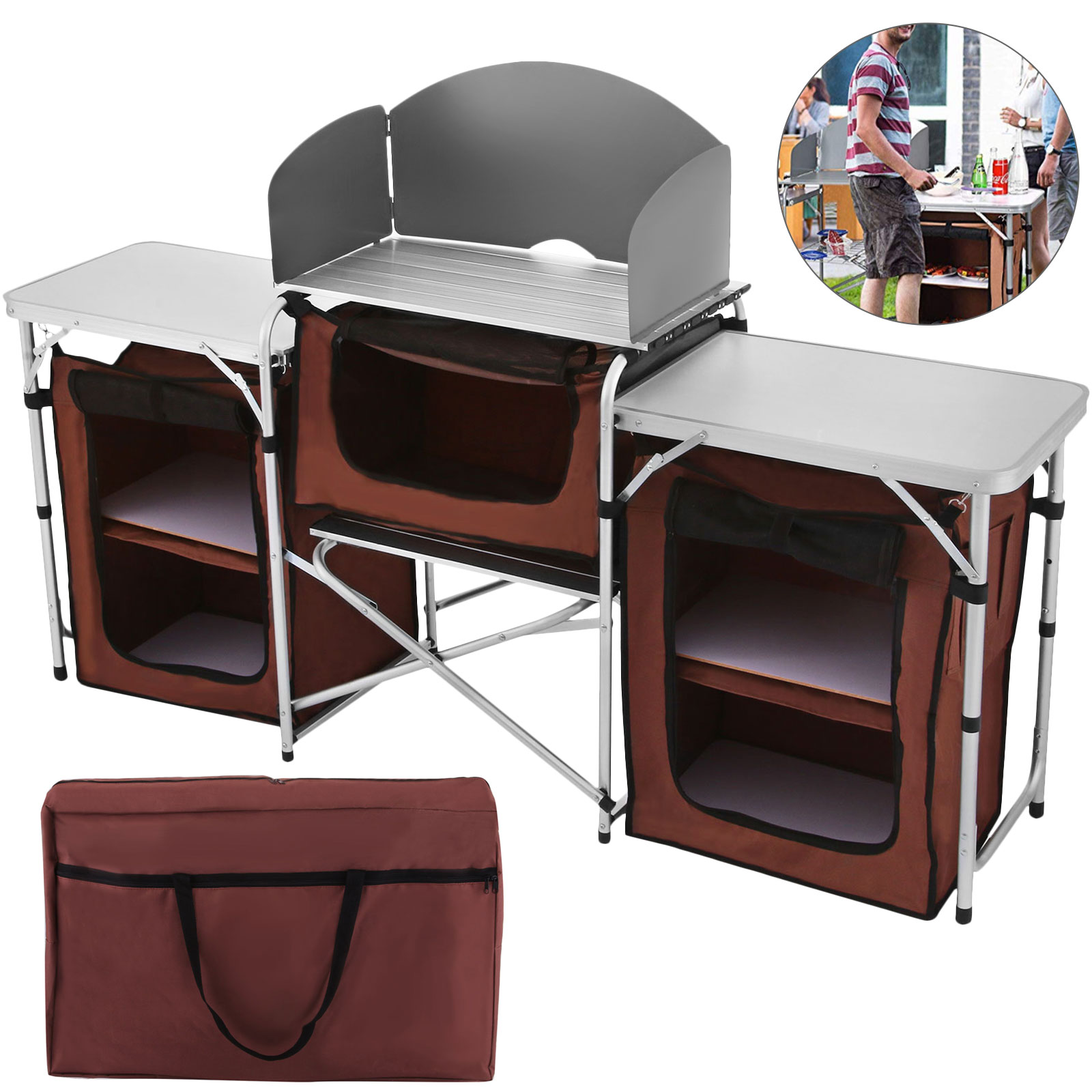 VEVOR Camping Outdoor Kitchen Table Cabinet Foldable Folding Cooking  Storage Rack X-Shaped Aluminum Alloy Bracket for BBQ Picnic