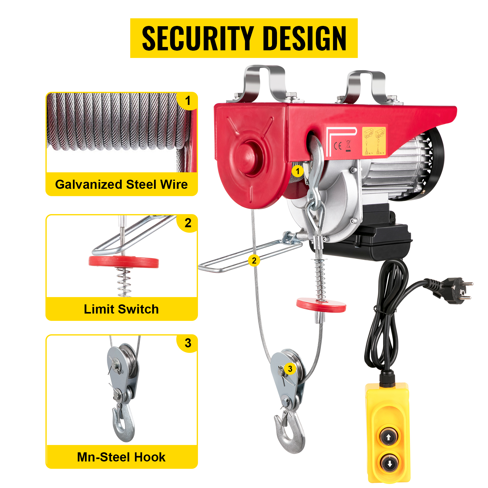 Bundle Items w/Emergency Stop Switch Partsam 1760 lbs Lift Electric Hoist Crane Remote Control Overhead Crane Garage Ceiling Pulley Winch Bundled with Towing Strap 12Feet x 2inch 