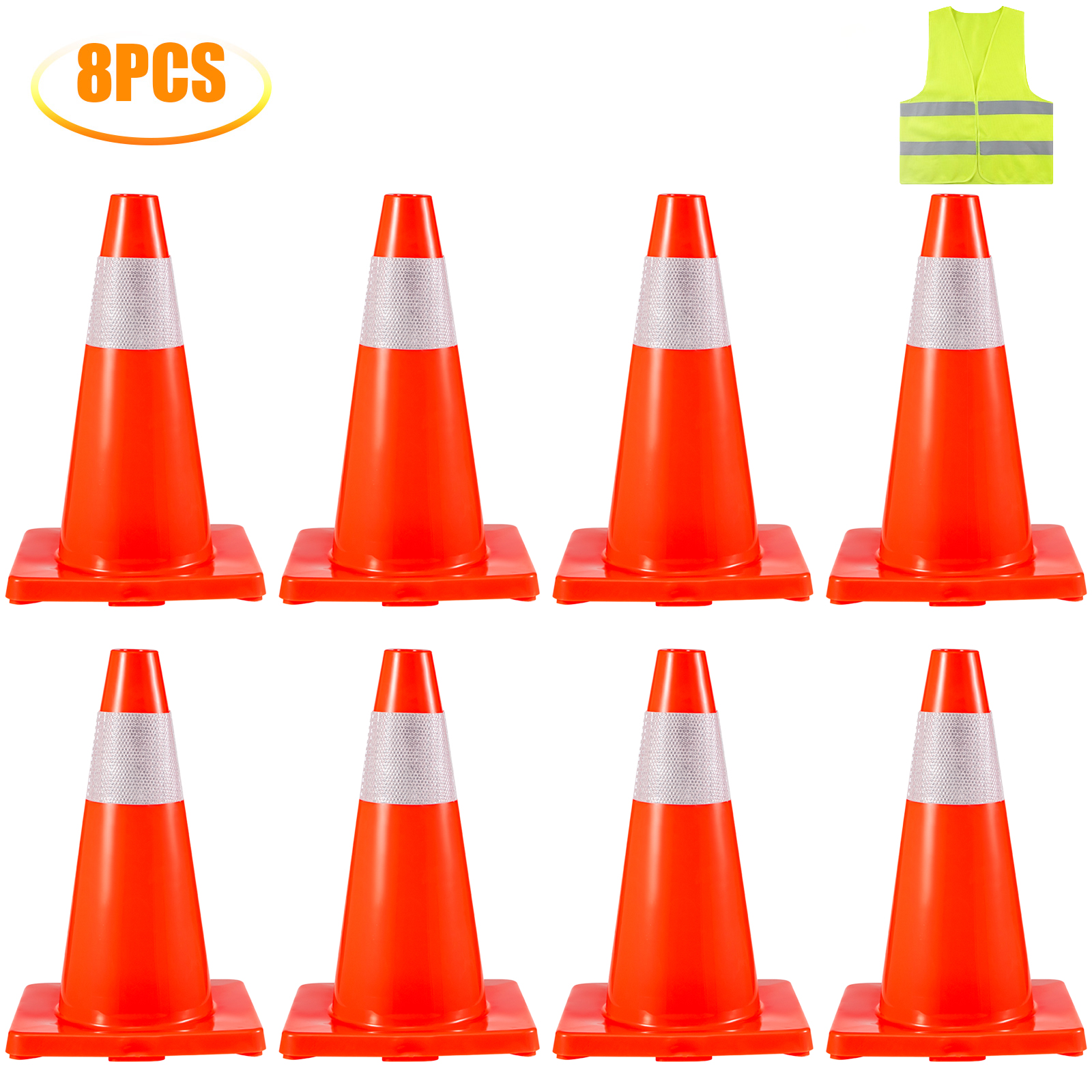 VEVOR 12PCS Safety Traffic Cones 18"/28"/30"/36" Reflective Collars Orange Cones 