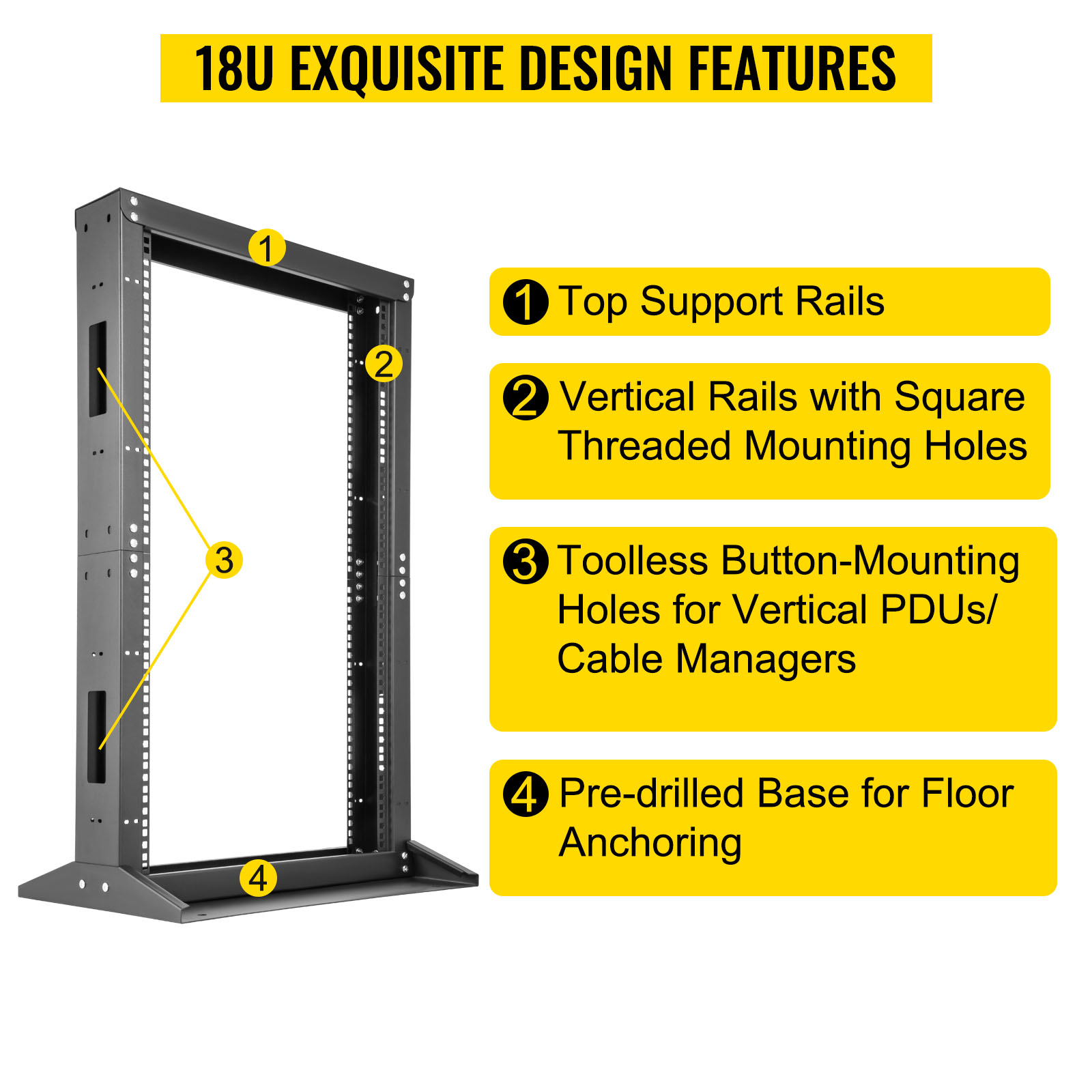 Vevor Open Frame Server Rack Network Server Rack 18u 2 Post 19