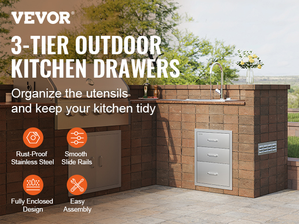 VEVOR 18x23 Inch Outdoor Kitchen Stainless Steel Triple
