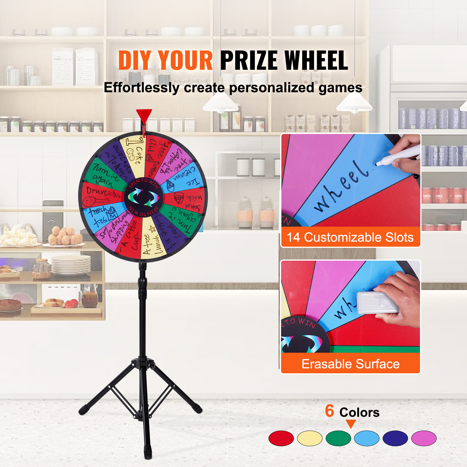 Uimoso 12/18/24/36in Spinning Prize Wheel w/ Adjustable Stand and Multiple Slots