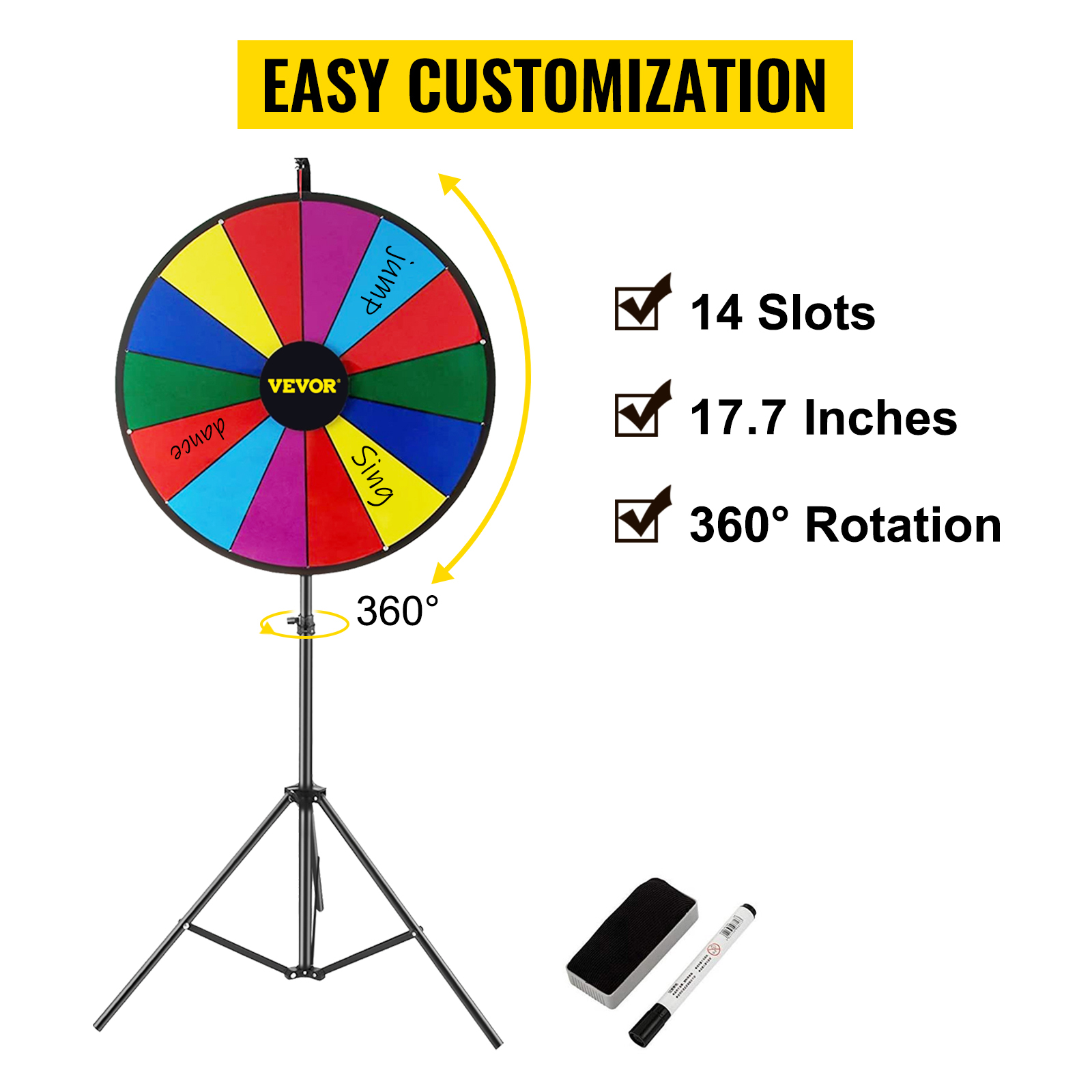 ZeHuoGe 30 Spinning Prize Wheel 18 Slot Editable Color Detachable Tripod for Fortune Spinning Game in Live Stream Party Pub Tradeshow Carnival 