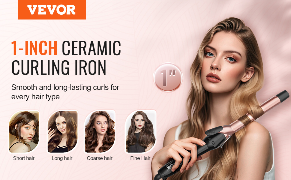 VEVOR 1Inch Curling Iron Ceramic Hair Curling Wand for All Hair Types