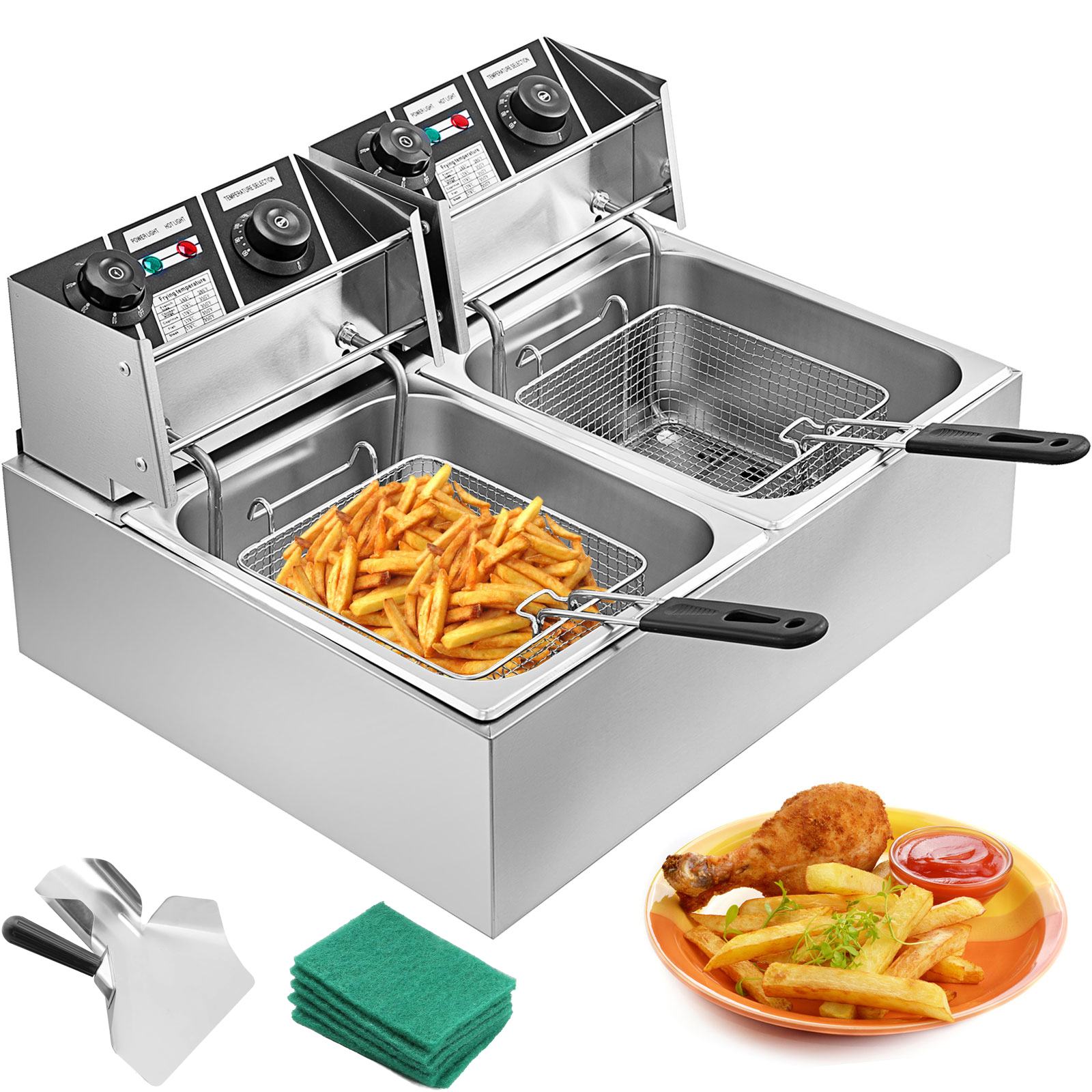 pack of 2 13 1/4 x 6 1/2 x 6 Deep Fryer Basket with Non-slip Handle Commercial Restaurant Kitchen Chip Fish 