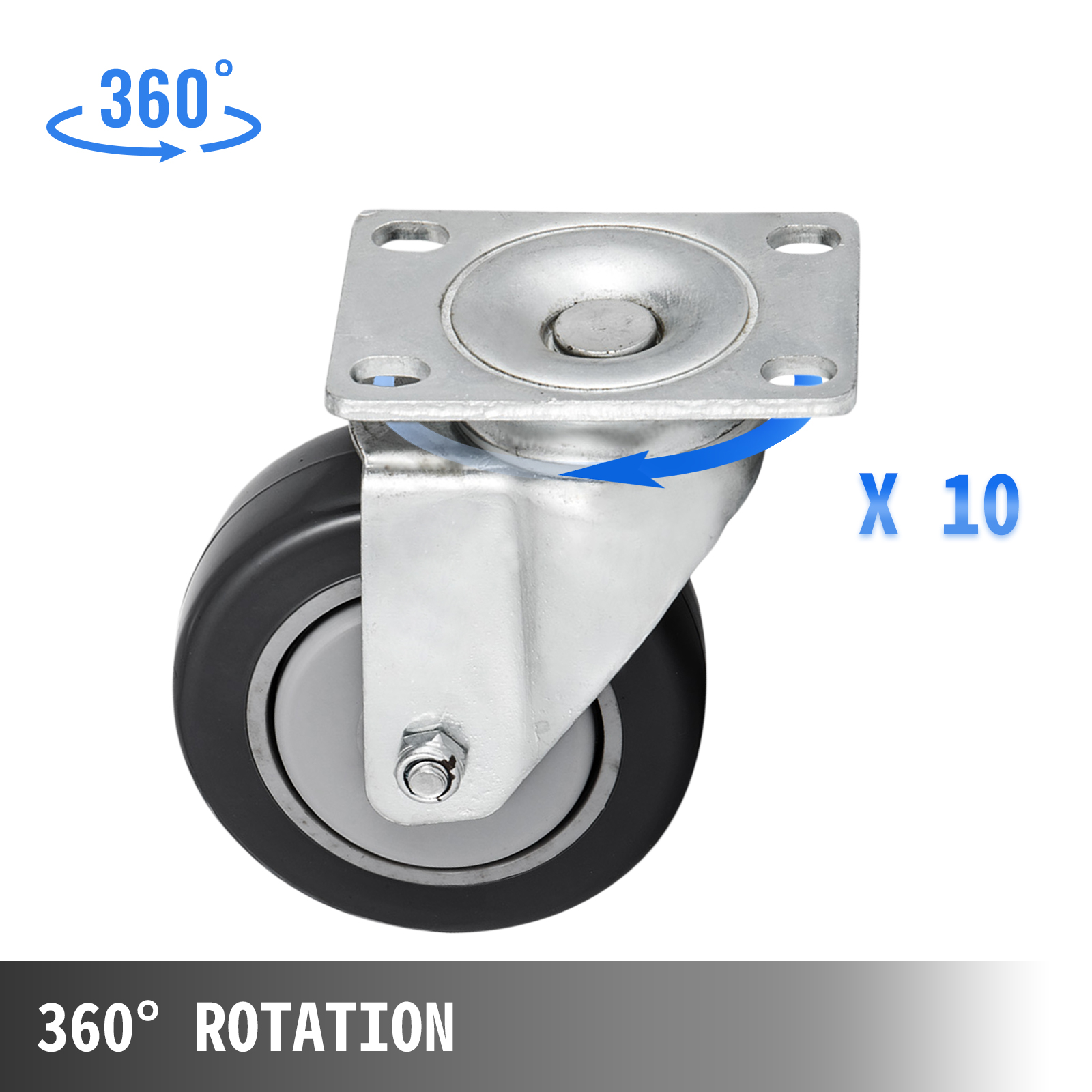 12 Plate Casters with 4" Polyurethane Wheels All Swivel and 6 Brake Tough Caster 