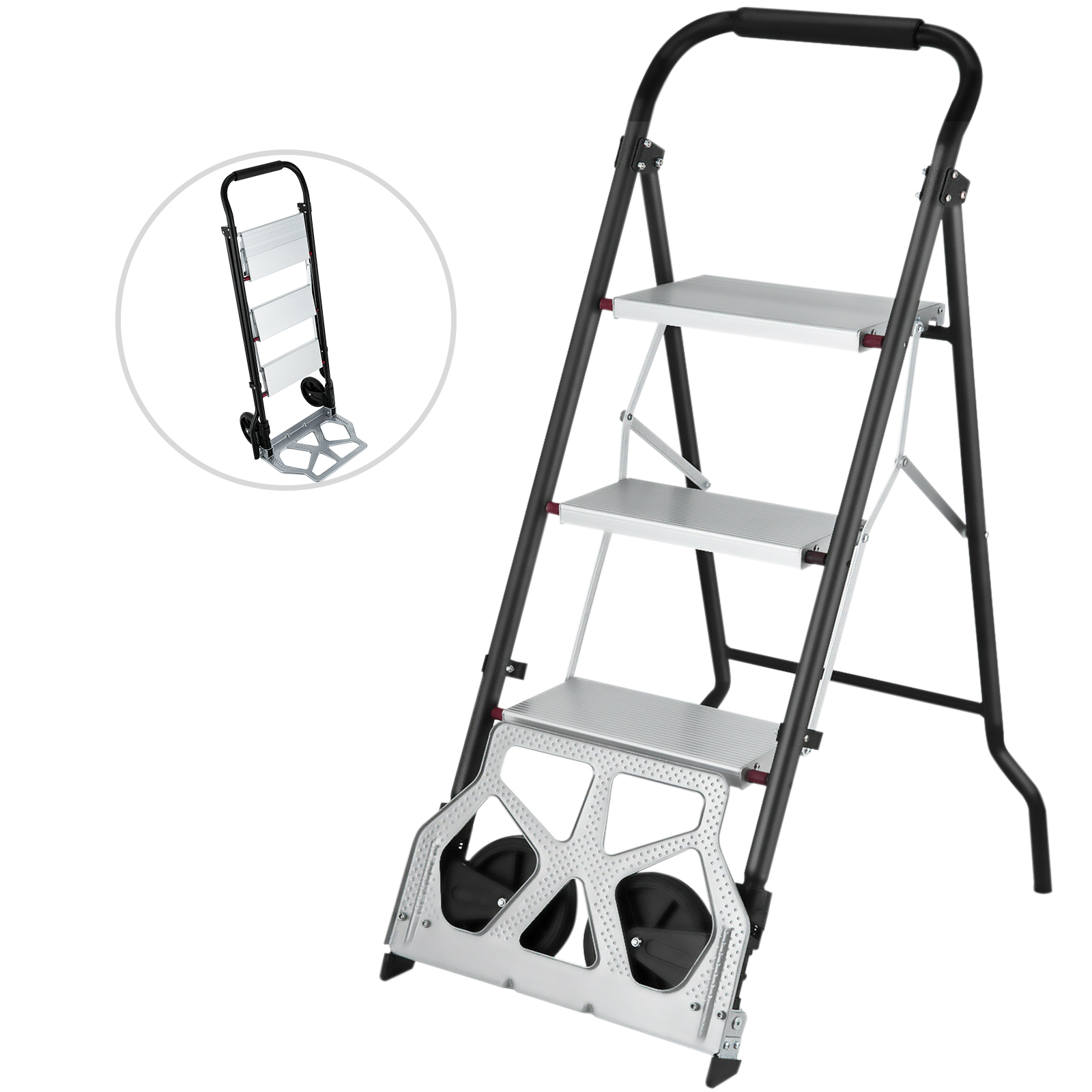 VEVOR Step Ladder 2-in-1 Convertible Aluminum Folding Step Ladder