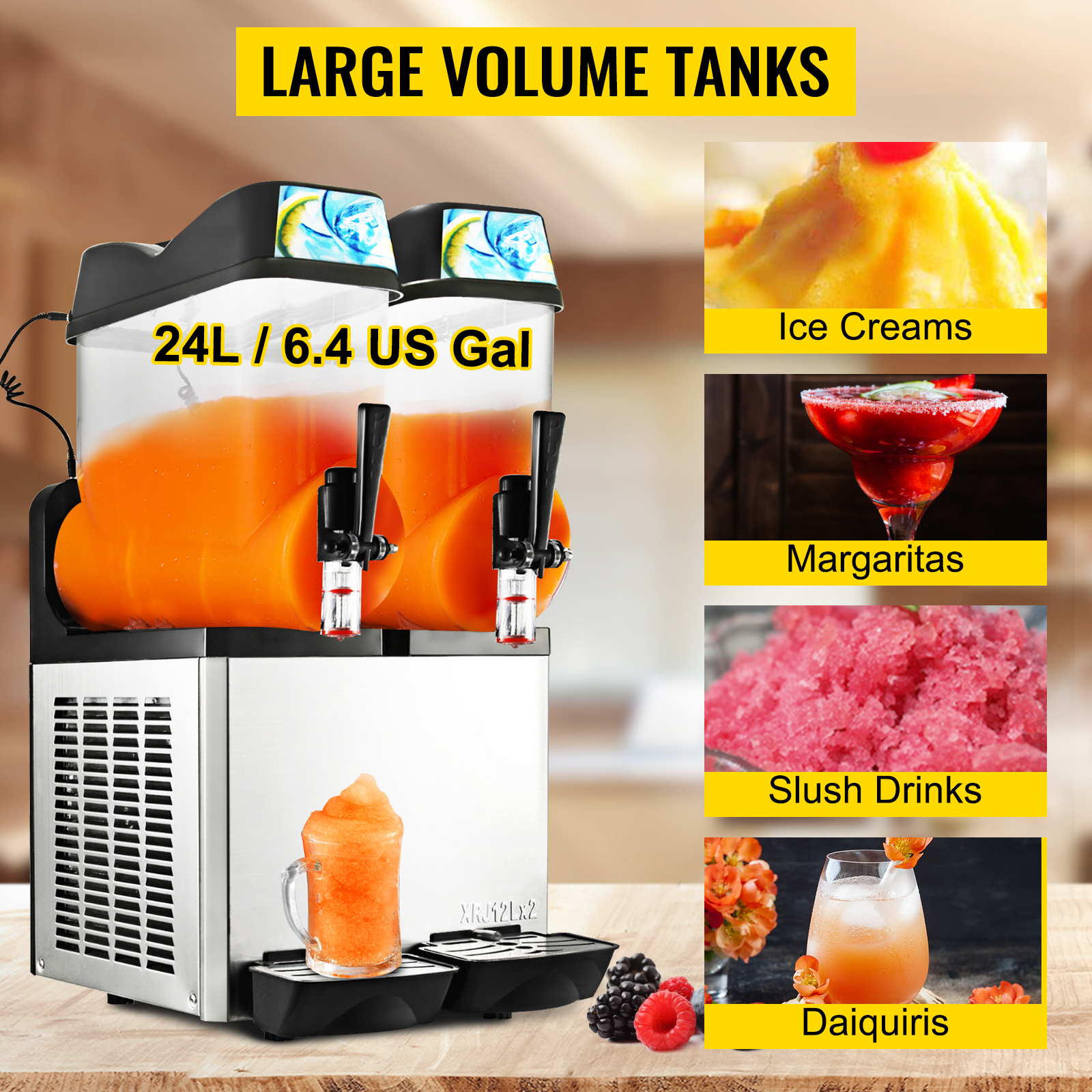 15Lx 1 Tank Stainless Steel Margarita Smoothie Frozen Drink Maker Perfect for Ice Juice Tea Coffee Making Commercial Slushy Machine 