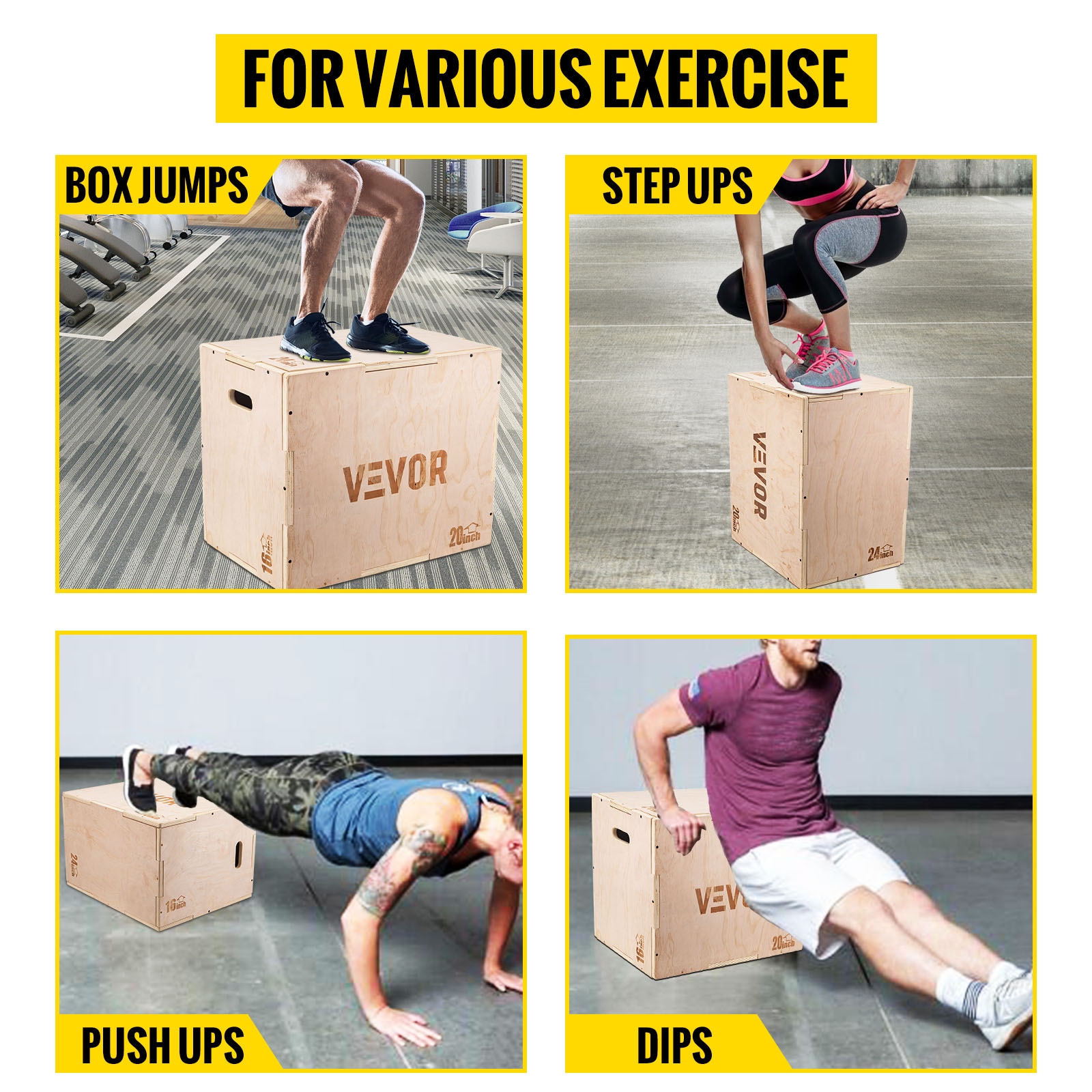 VEVOR Plyometric Platform Plyo Jump Box 24" Fitness Athletes Exercises Training 