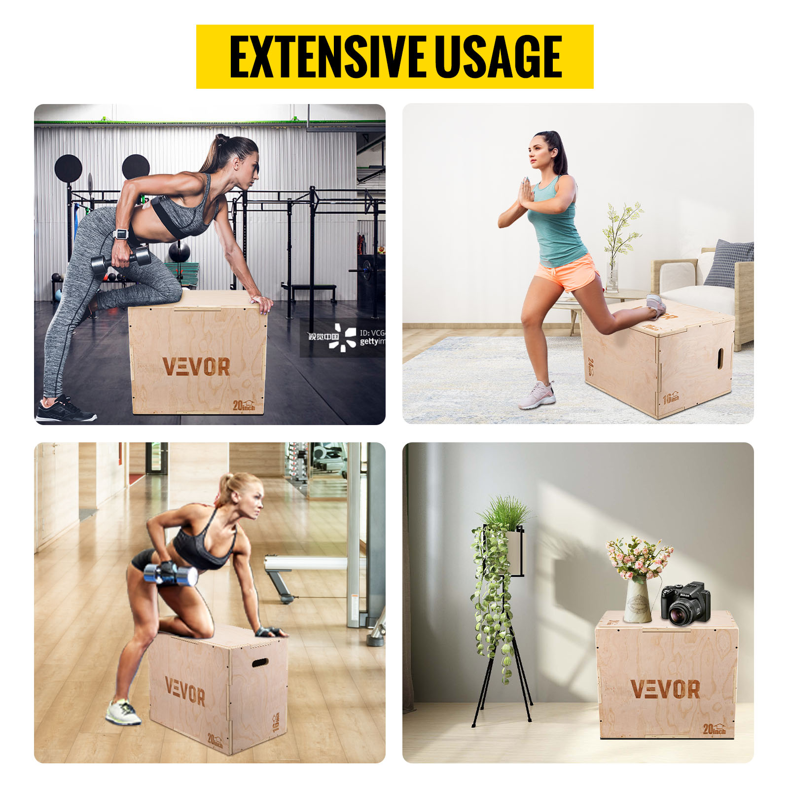 VEVOR Plyometric Platform Box Fitness Exercise Jump Box Step Plyometric Box  Jump for Exercise Fit Training (12/18/24/Red) (12&18&24 inch)