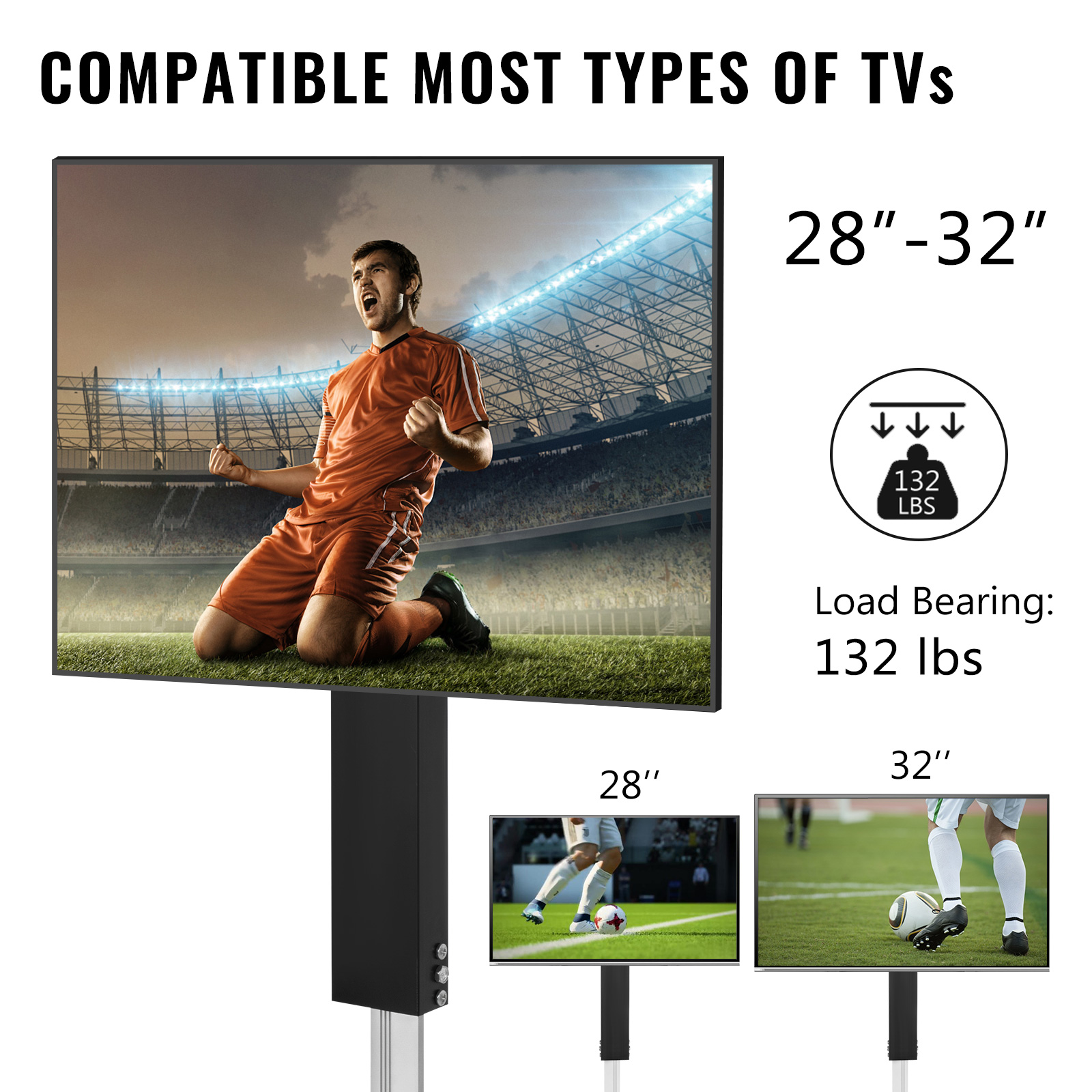 Стійка для телевізора VEVOR для 28-32-дюймових LCD LED плазмових телевізорів, автоматична стійка для телевізора, підйомник для телевізора, кронштейн для підйому телевізора 77-127 см, регульована по висоті та стабільна, макс. 60 кг