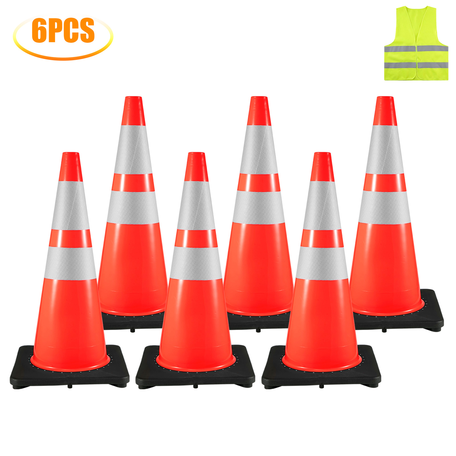 VEVOR 6Pack 28" Traffic Cones, Safety Road Parking Cones with Black