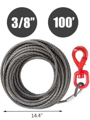 Winch Cable 7/16" x 100' Replacement Wire Rope 4400LBS Fiber Core Self Locking 