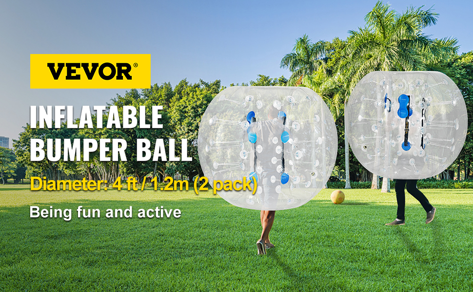 VEVOR 2PCS Inflatable Bumper Ball 4 FT / 1.2M Diameter, Bubble Soccer Ball,  Blow It Up in 5 Min, Inflatable Zorb Ball for Adults or Children (4 FT,  Transparent)
