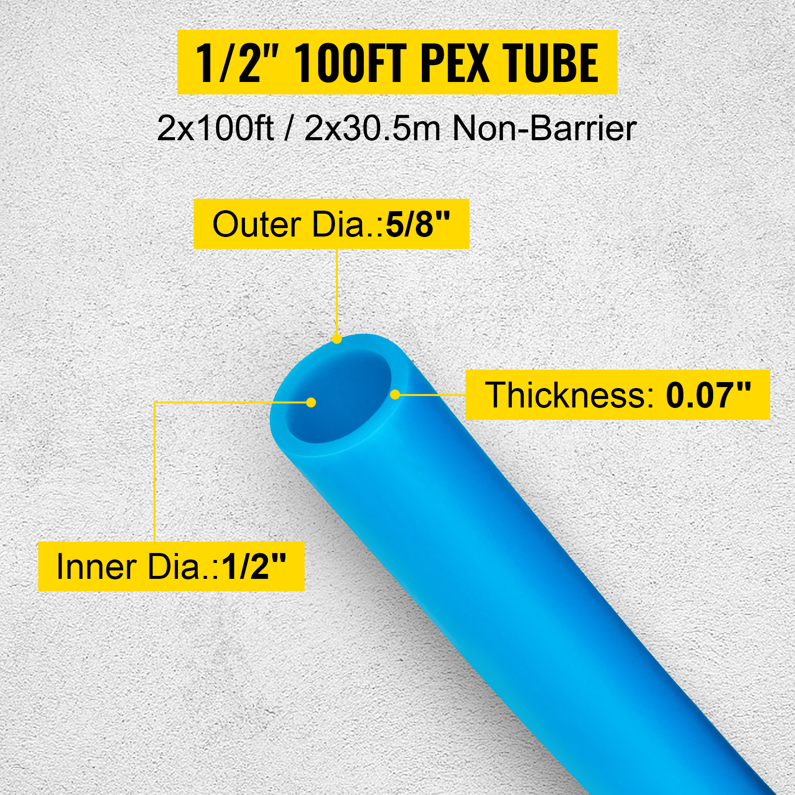 VEVOR PEX Tubing Pipe 2 Rolls of 1/2 Inch X 100 Feet PEX Tubing