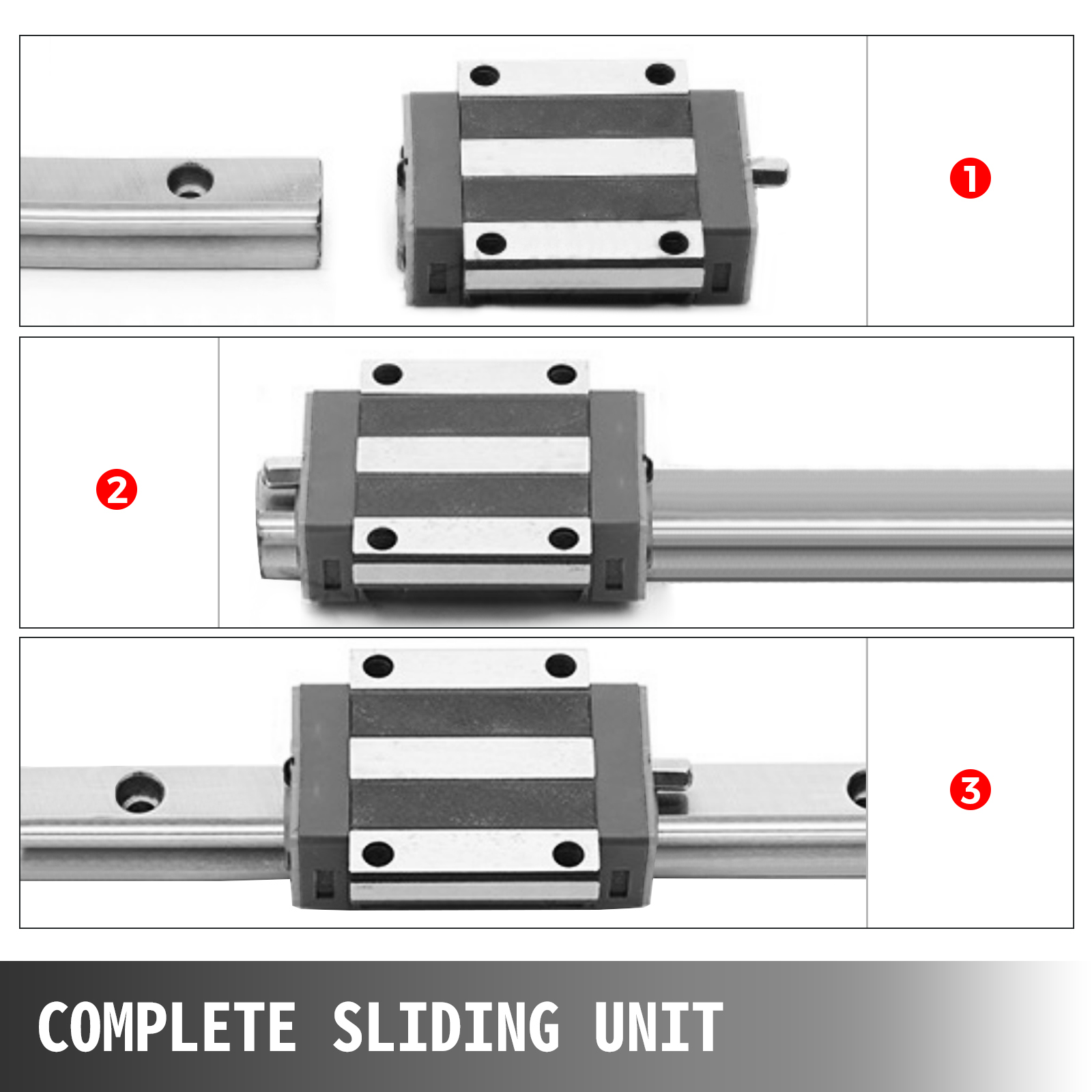 CNC Set 15-500mm 2x Linear Guideway Rail 4x Square type carriage bearing block 