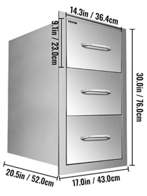 VEVOR 30x17 Outdoor Kitchen / BBQ Island Stainless Steel Triple Storage Drawers