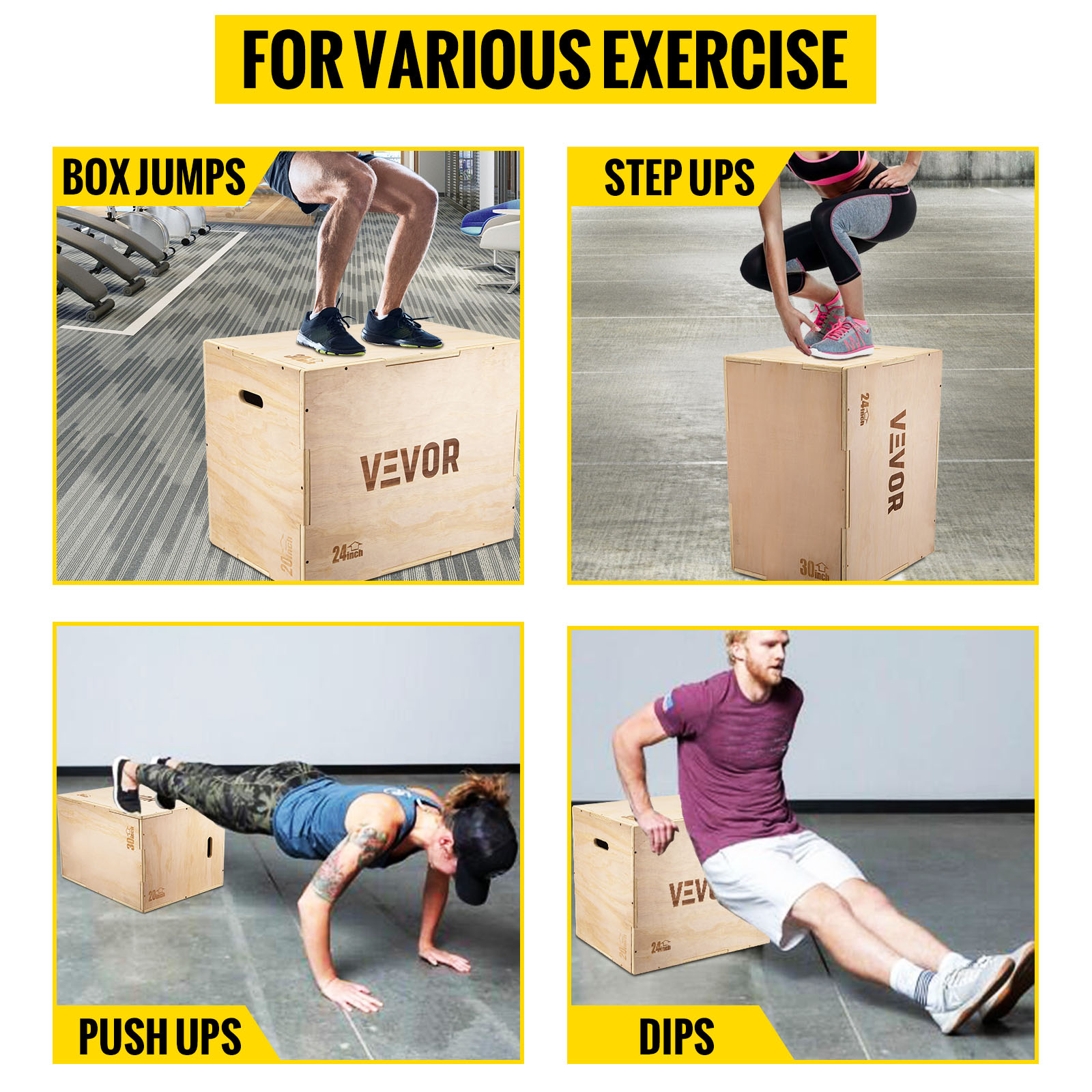 VEVOR Plyometric Platform Box Fitness Exercise Jump Box Step Plyometric Box  Jump for Exercise Fit Training (12/18/24/Red) (12&18&24 inch)