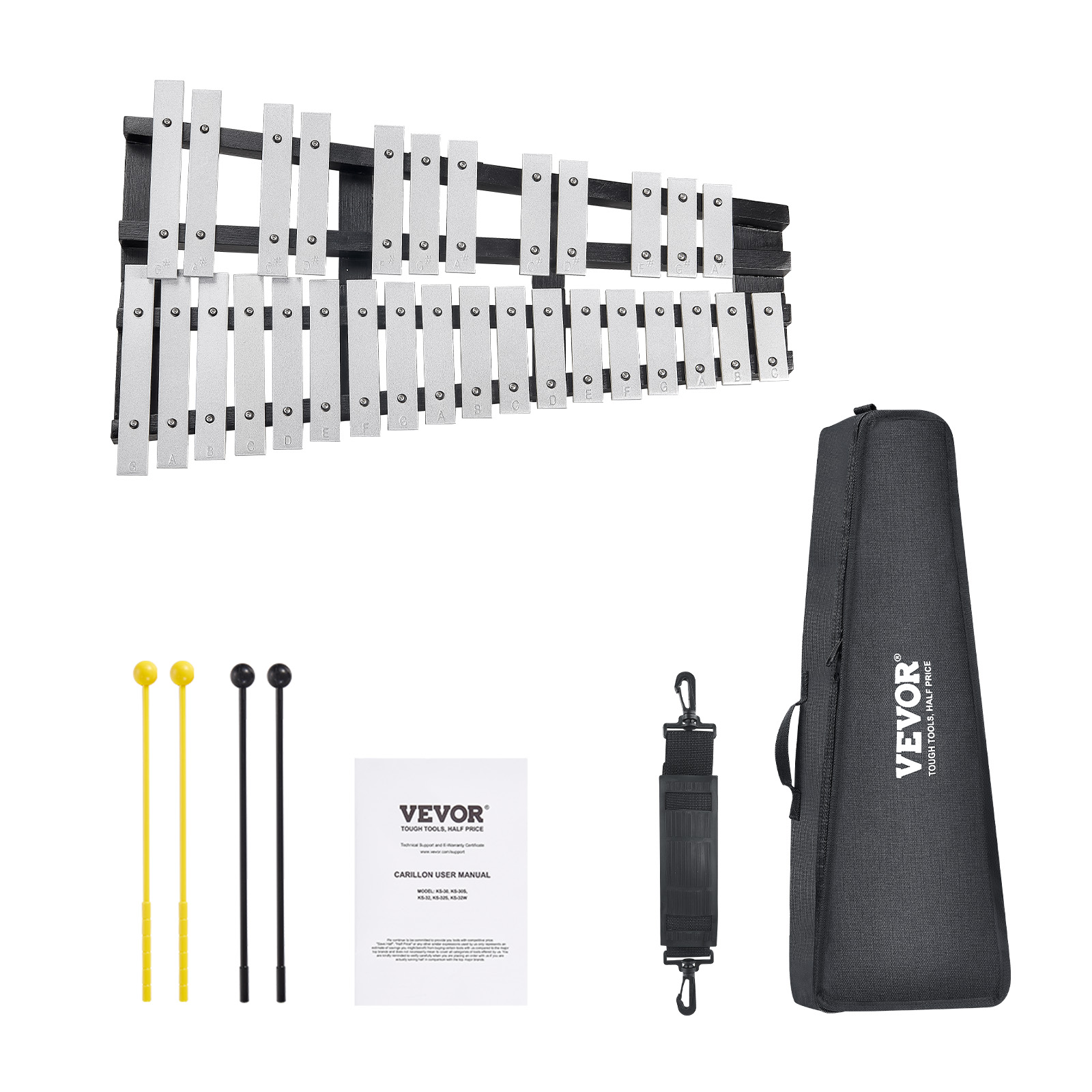 VEVOR 30 Note Glockenspiel Xylophone Bell Kit with Mallets, Drum Sticks and Bag - Picture 9 of 12