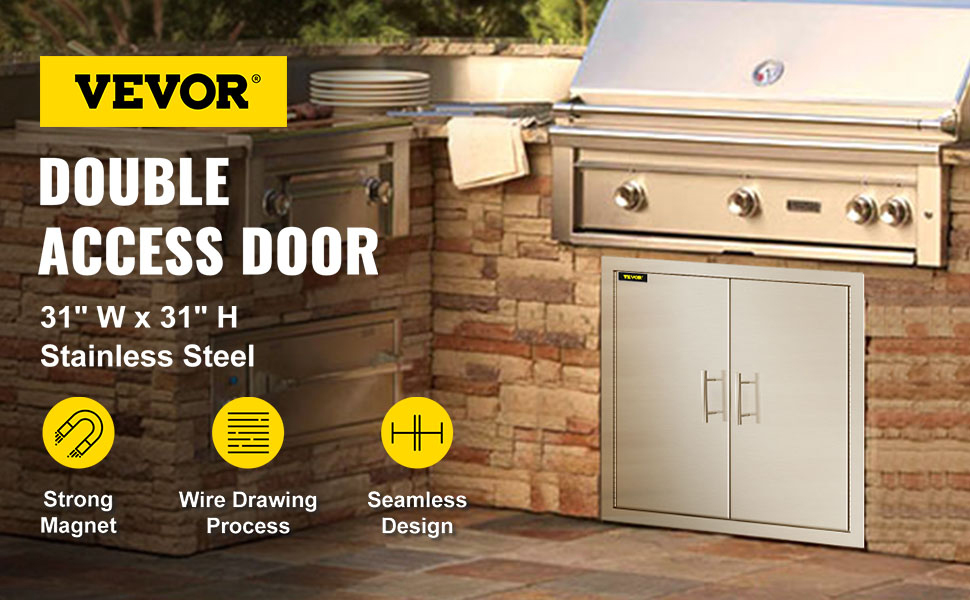 31" outdoor kitchen BBQ island single double door access Stainless steel 14'' 