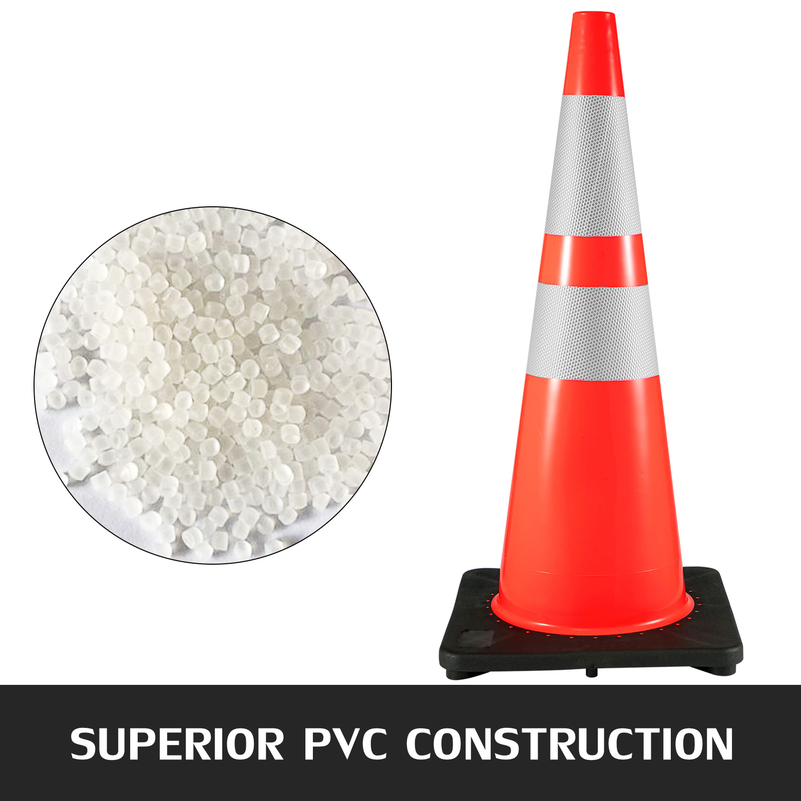 VEVOR 36" Traffic Cones 6-Pack - PVC Safety Cones With Reflective Collars & Weighted Rubber Bases