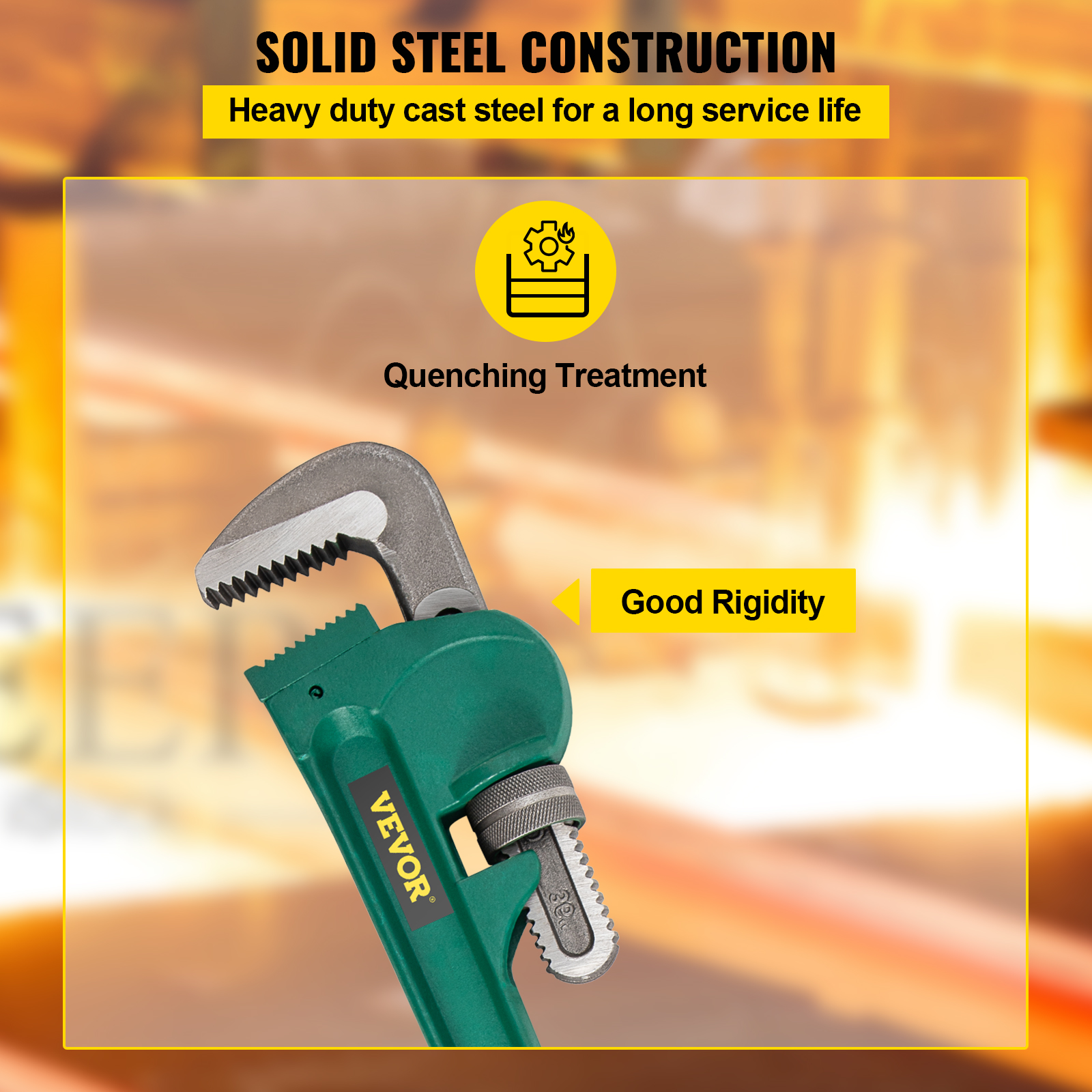 VEVOR 36" Cast Steel Pipe Wrench Straight Handle Plumbers Tool 3.4" Jaw