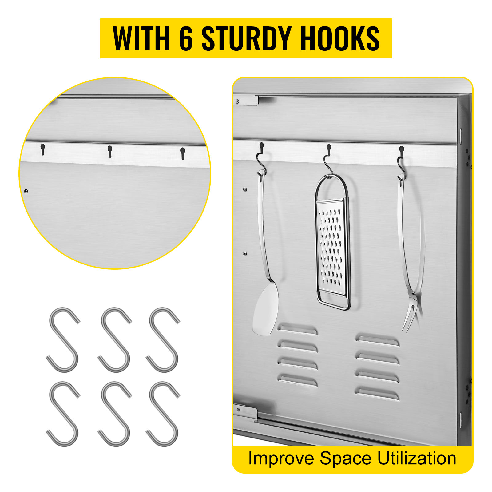 VEVOR bbq island door with 6 sturdy hooks for improved space utilization.