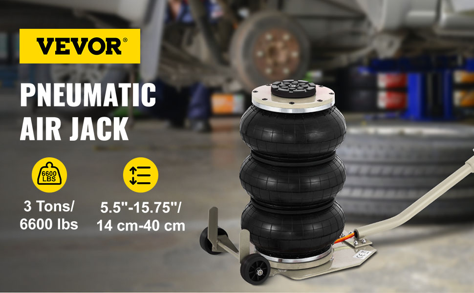 VEVOR Cric Pneumatic 3T Air Jack a 3 anneaux Capacite Variable pour Levier  voiture en acier 6600lbs