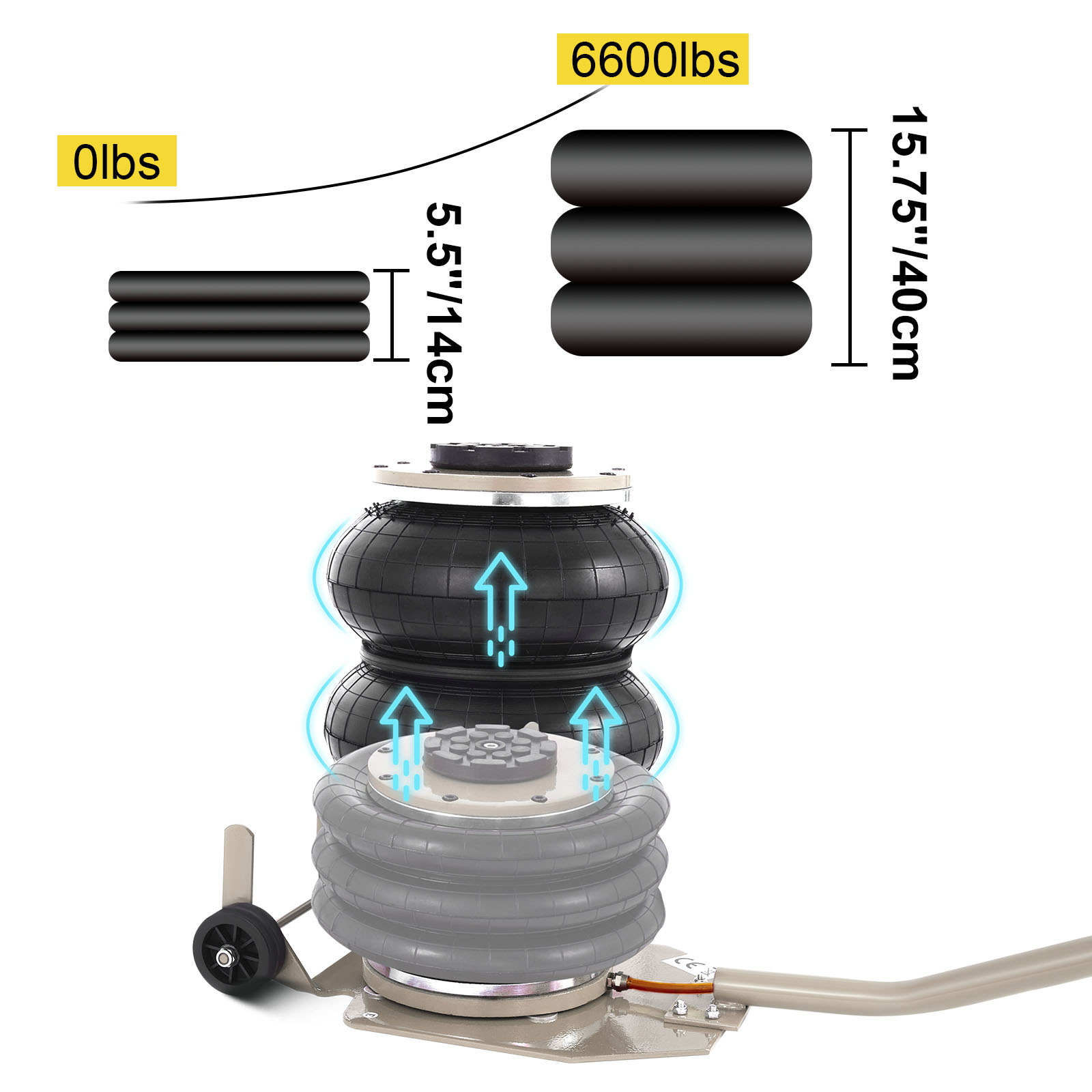 VEVOR Cric Pneumatic 3T Air Jack a 3 anneaux Capacite Variable pour Levier  voiture en acier 6600lbs