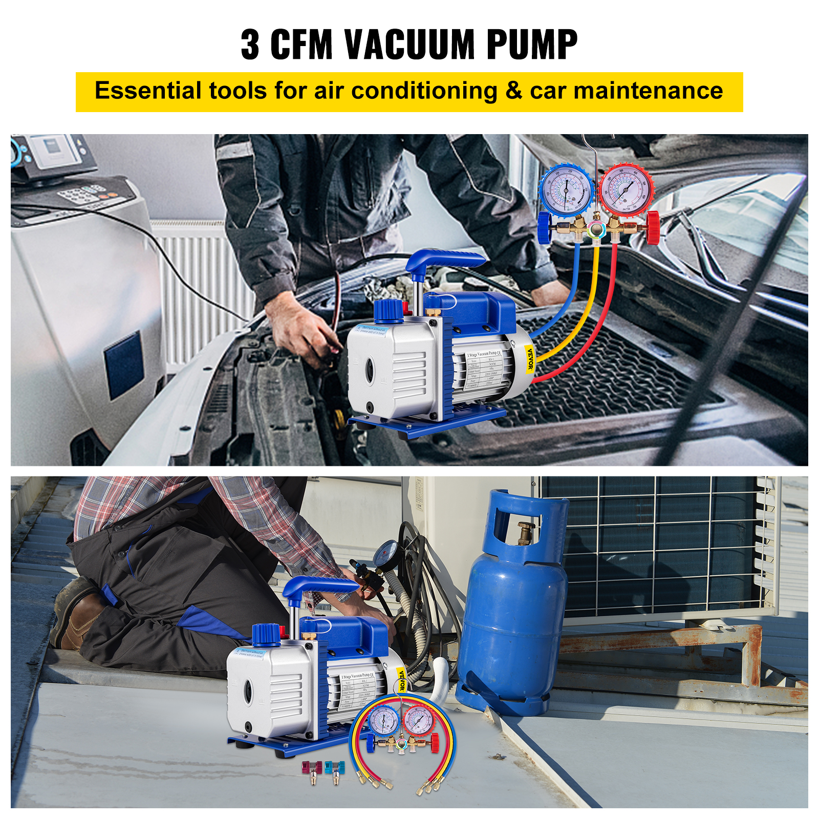 9 CFM 1 HP Rotary 2 Stage Vacuum Pump Refrigerant Gauges Tools Air Condition - Picture 64 of 110