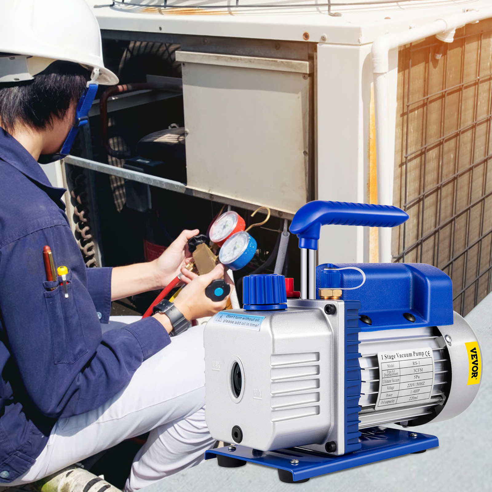 9 CFM 1 HP Rotary 2 Stage Vacuum Pump Refrigerant Gauges Tools Air Condition - Picture 70 of 110