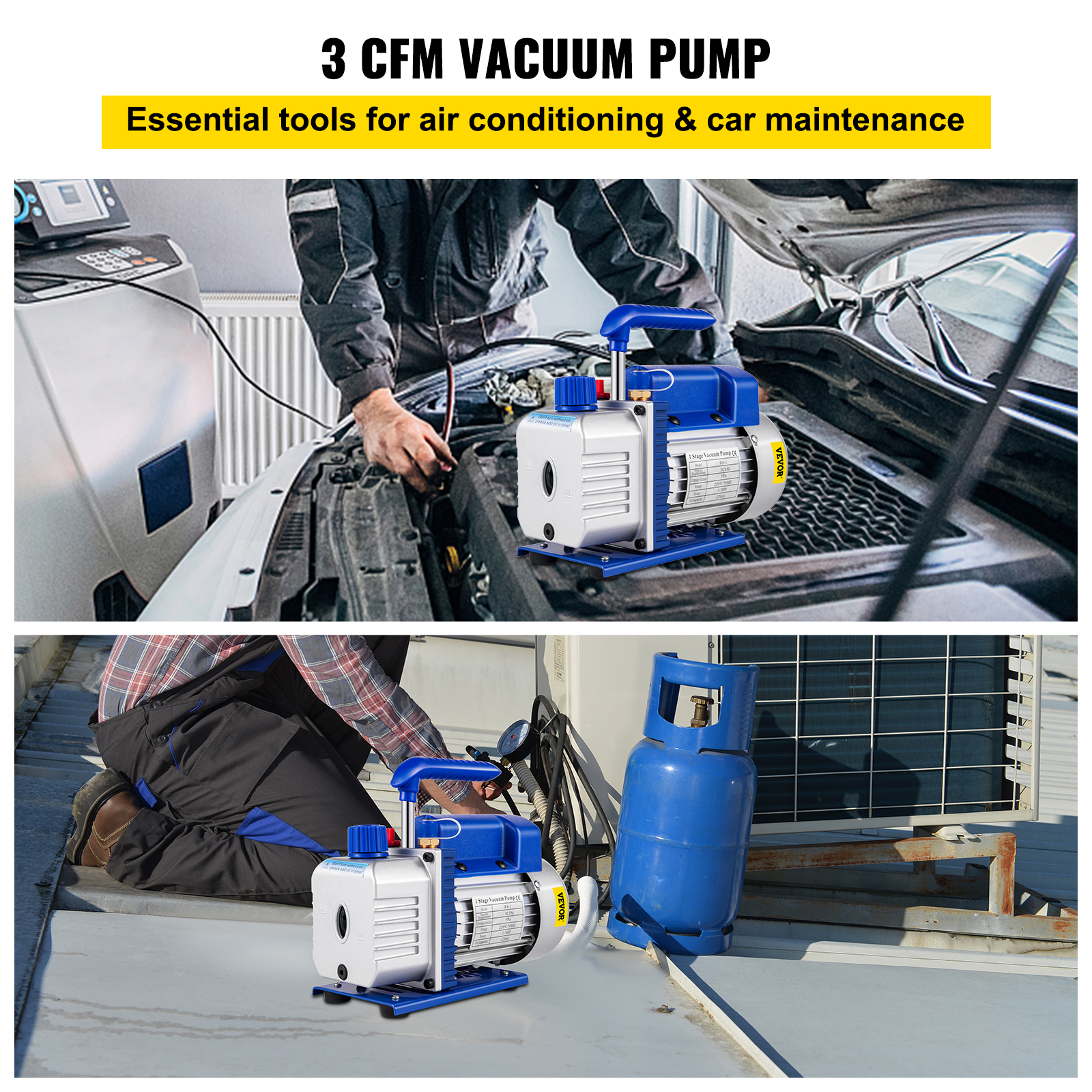 9 CFM 1 HP Rotary 2 Stage Vacuum Pump Refrigerant Gauges Tools Air Condition - Picture 76 of 110