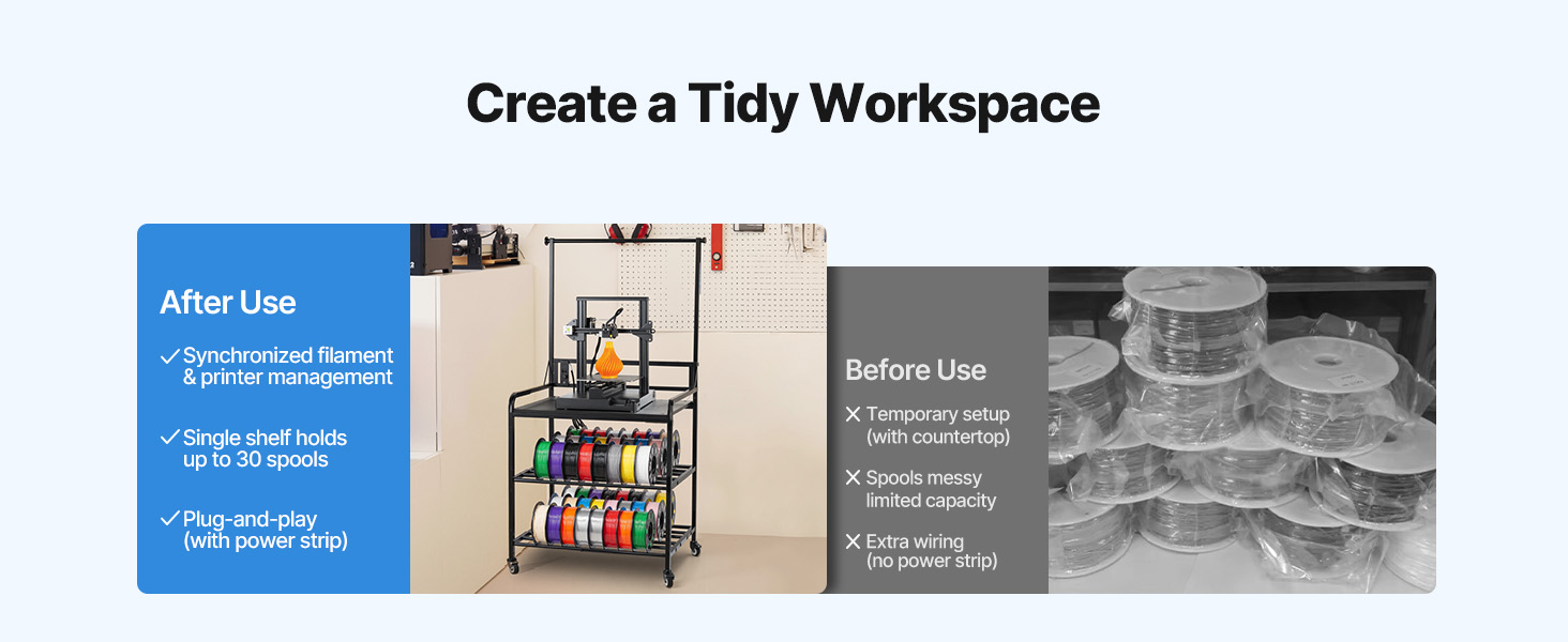 built-in power board and storage