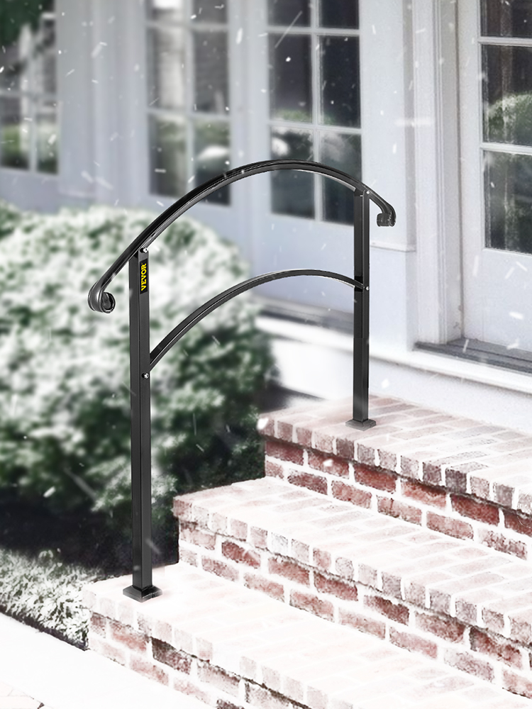 VEVOR 3FT Angle Adjustable Iron Handrail Black Fit 2 or 3 Steps ...