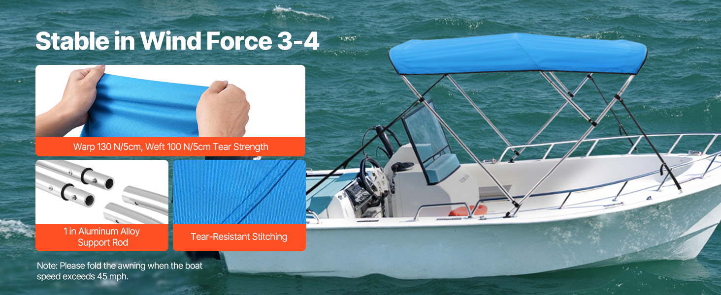 thumbnail image 2 of Oceansouth 3-Bow Bimini Top – Stainless Steel, 6ft Long X 46in Height 2 of 4