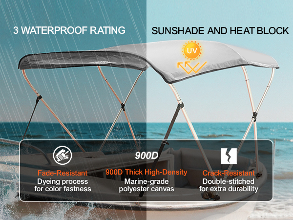 Bimini Top Boat Cover With Frame Kit - Dark Grey 600D UV Resistant Canopy For Boat Protection - View #4