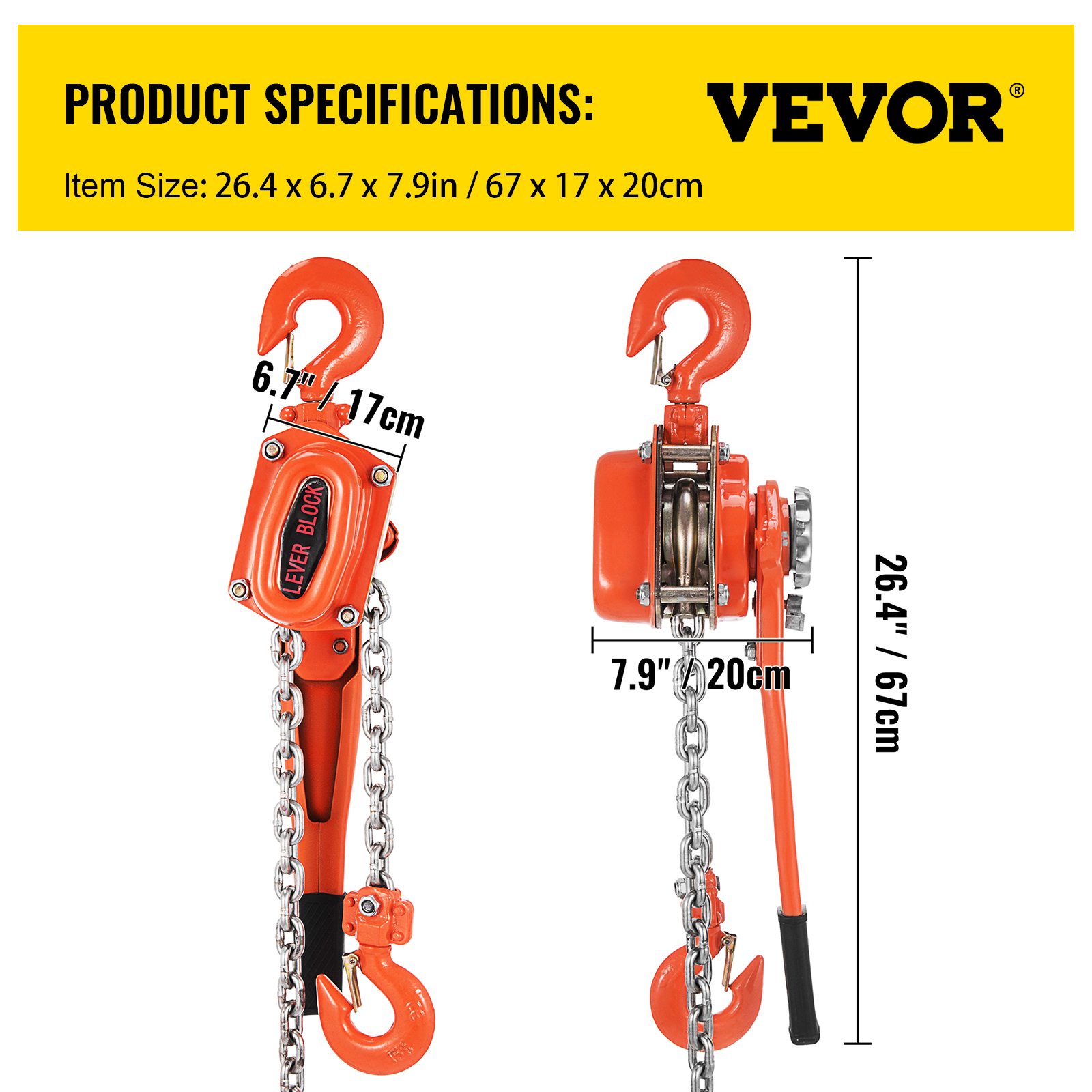 VEVOR 3T Lever Block Chain Hoist Ratchet Type Comealong Puller Lifter 5'/10'/20' 