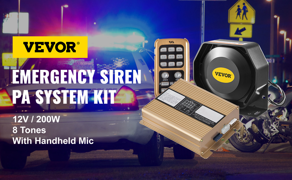 VEVOR 400W Sound Loud Car Warning Police Fire Emergency Alarm Fire Siren  Horn PA Speaker MIC System Vehicle Siren