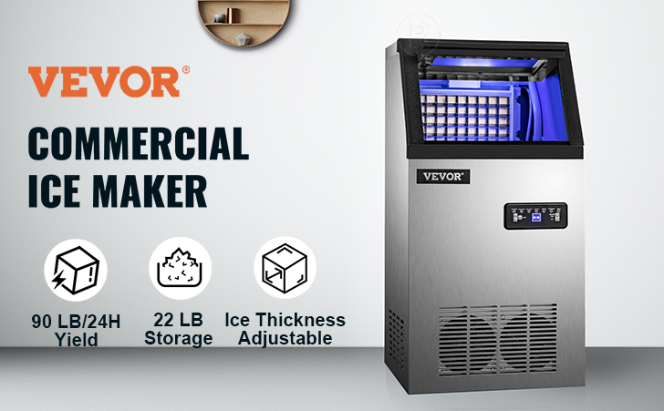 VEVOR Commercial Ice Maker Machine, 88LBS/24H Stainless Steel Automatic Ice Machine with 22LBS Storage for Restaurants Bars Cafe, Scoop Connection Hoses Included