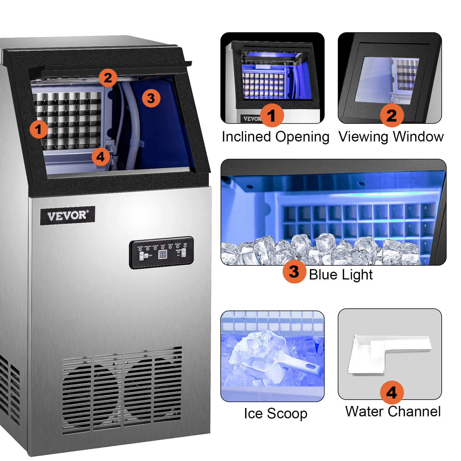 VEVOR Máquina para hacer hielo comercial VEVOR, máquina de hielo
