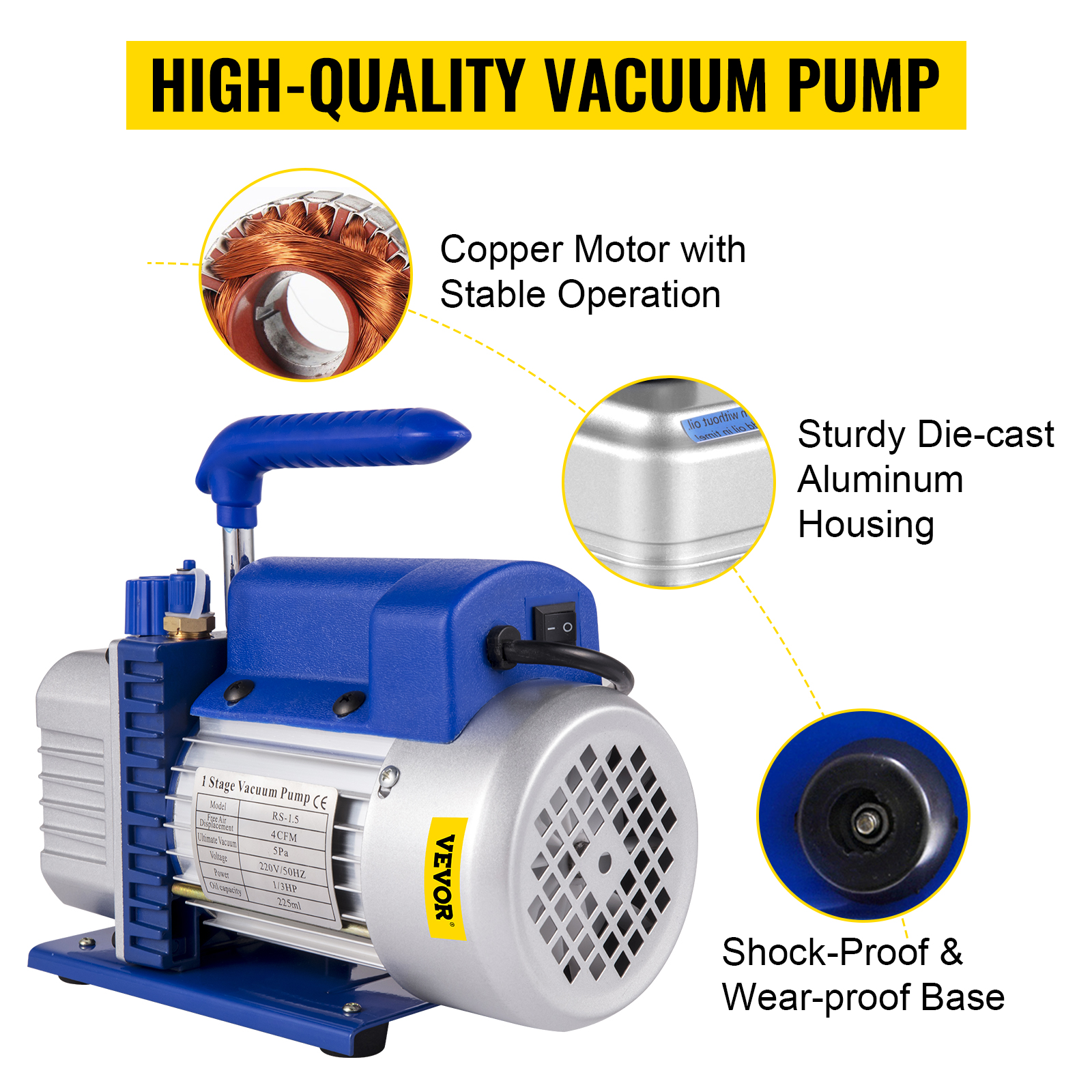 4CFM Vacuum Pump HVAC Refrigeration R134A R502 R22 R12 1Stage Oil Drain A/C 