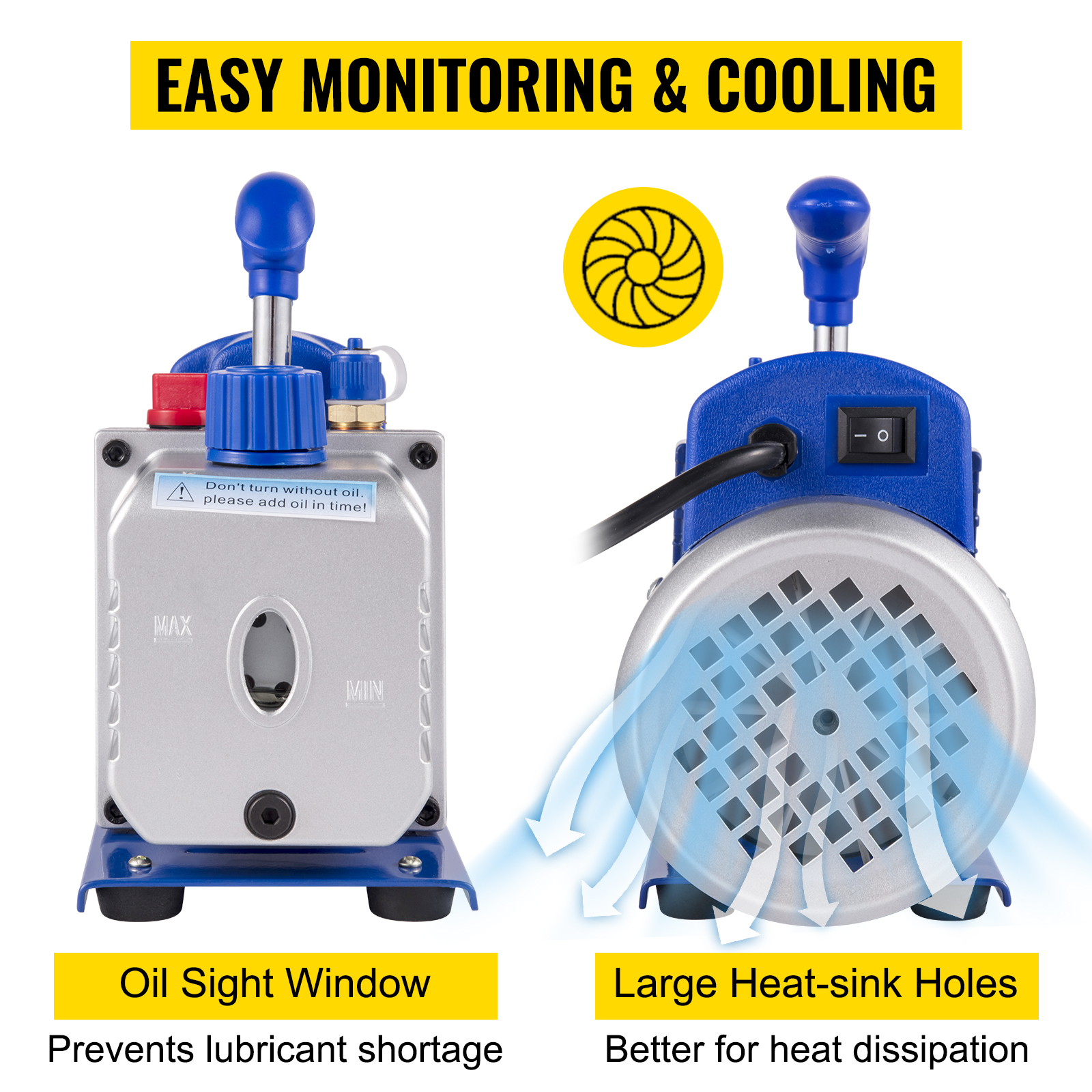 7CFM 5PA Kältemittel-Vakuumpumpe 1/4 Luftansaugung Kühlung 1/2 HP für Auto  Haushalt Klimaanlagen Für