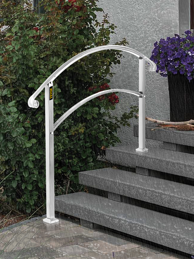 VEVOR Handrails for Outdoor Steps, Fit 1 or 4 Steps Outdoor Stair Railing, White Wrought Iron Handrail, Flexible Front Porch Hand Rail, Transitional Handrails for Concrete Steps or Wooden Stairs