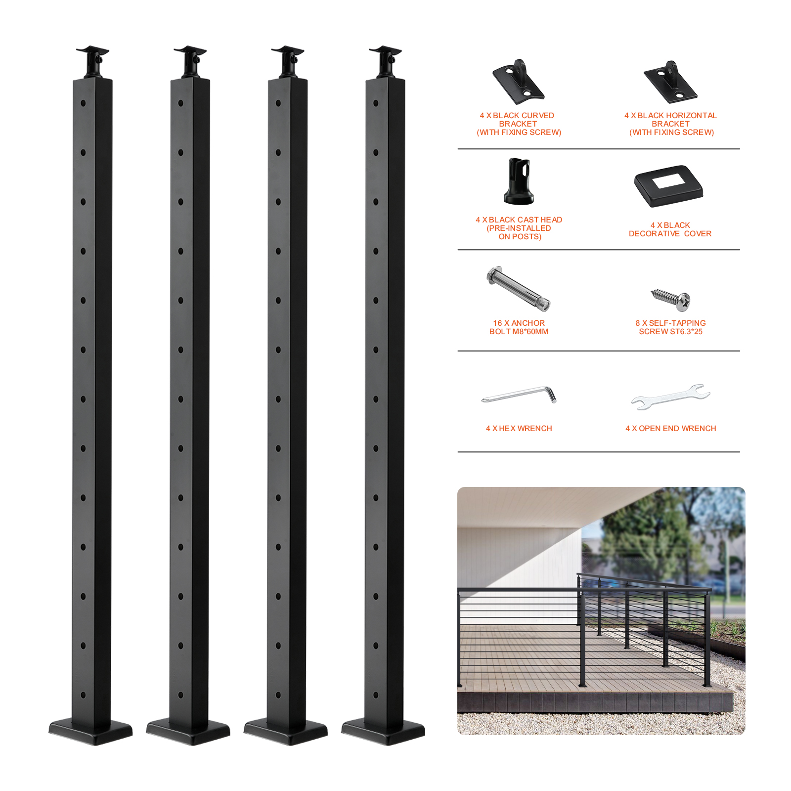 VEVOR 4-Pack Cable Railing Post, 42