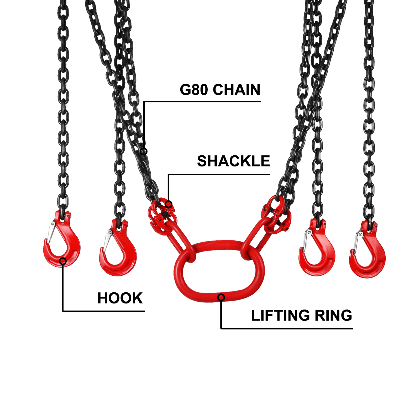 3/8" 6 Foot Grade 80 SOSa Single Leg Lifting Chain Sling Sling Hook Adjuster 
