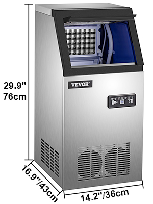 VEVOR Máquina para hacer hielo comercial VEVOR de 110 V, 155 libras/24  horas, máquina de hielo de acero inoxidable de 530 W con capacidad de  almacenamiento de 33 libras, 72 cubitos de