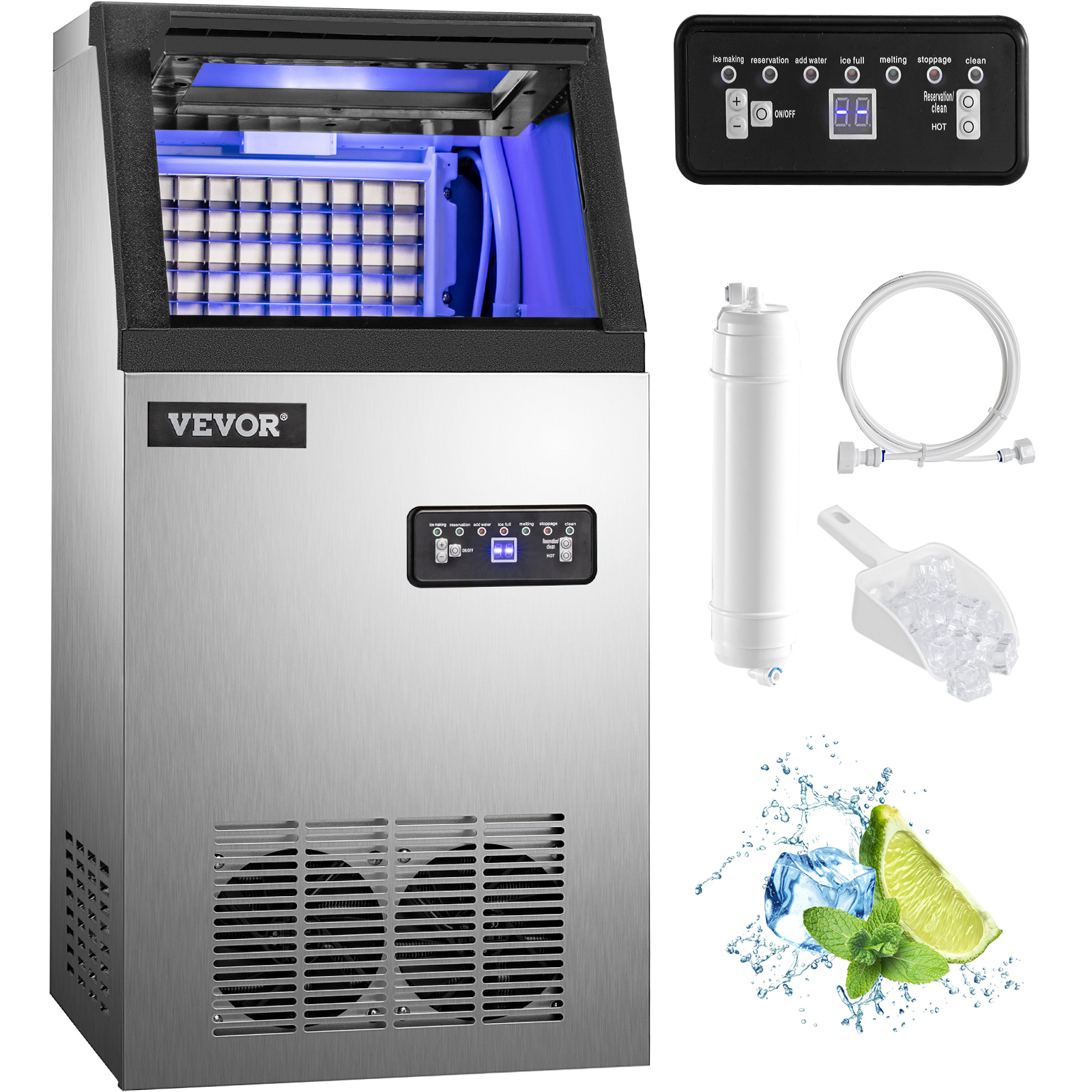 220V Stainless Commercial Ice Cube Maker Portable Ice Machine Restaurant 