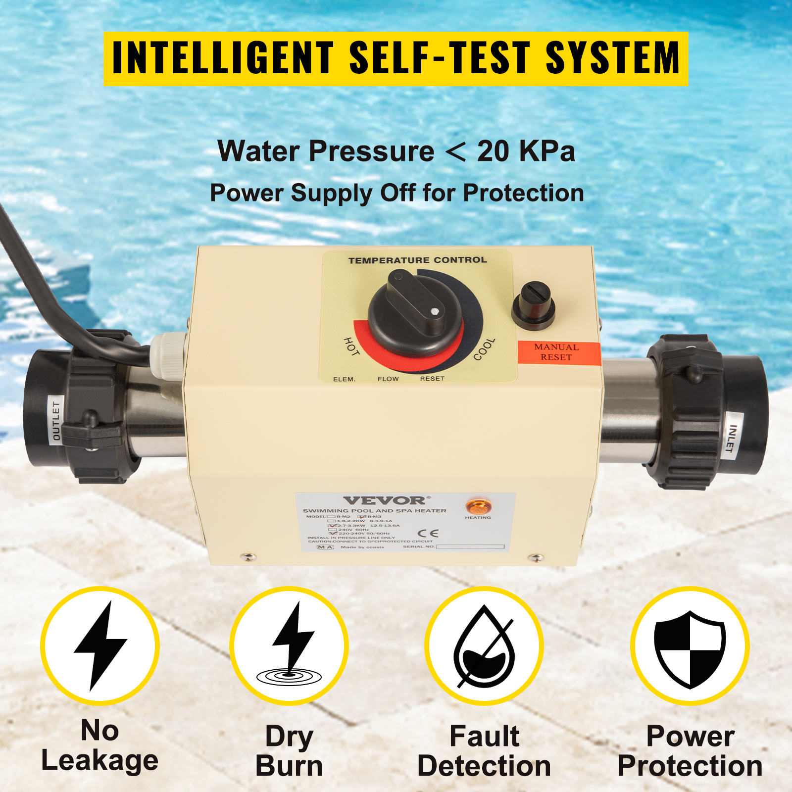 VEVOR termosztát 2KW termosztát úszómedencei medence fűtéshez elektromos termosztát vízálló úszómedence úszómedence SPA pezsgőfürdő elektromos vízmelegítő szivattyú asszisztens digitális termosztát